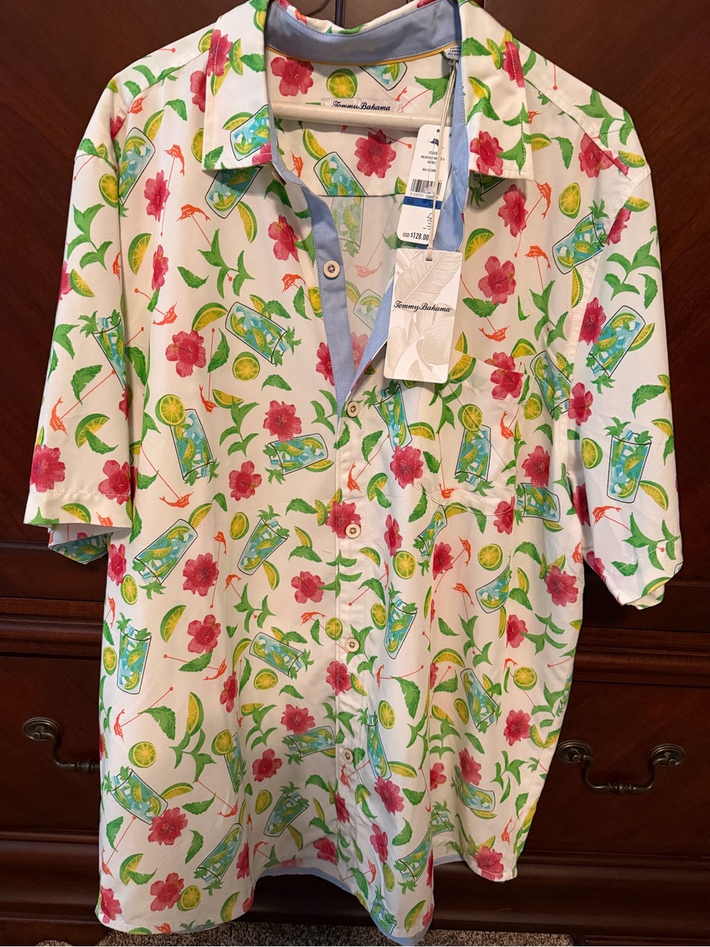 Tommy Bahama White Short-Sleeve Tropical Floral & Lime Print Shirt XL